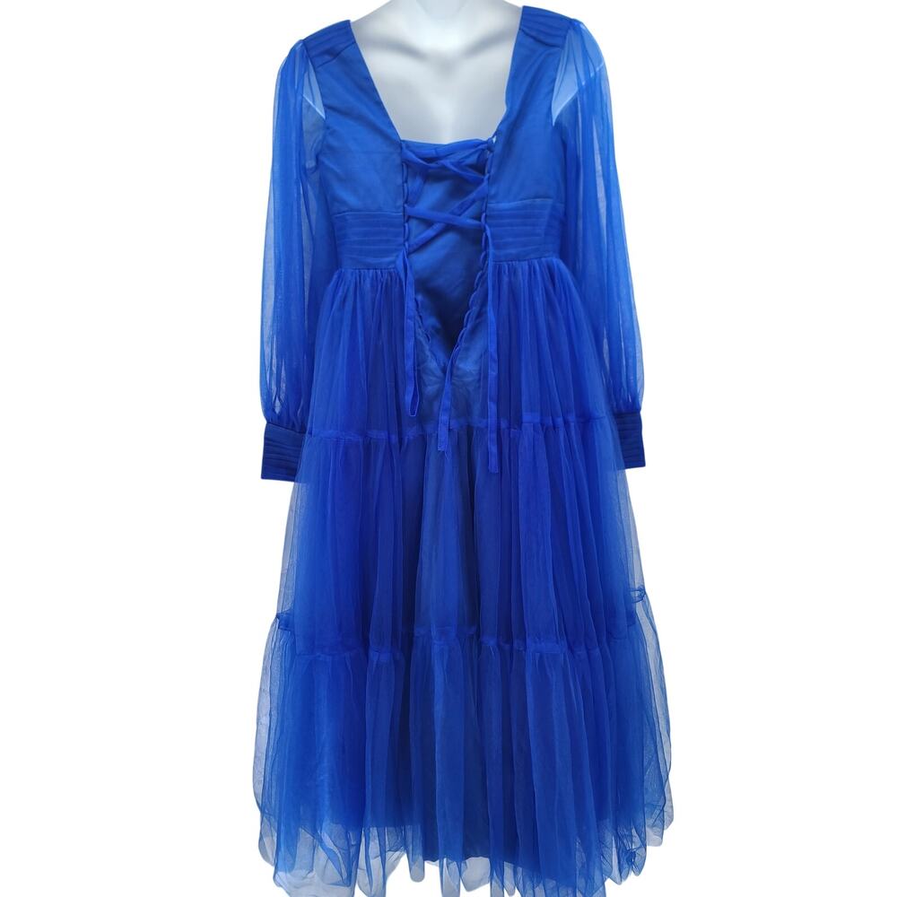 Royal Blue Chiffon Gown Size 12 Formal Empire Waist Sheer - Picture 3 of 11